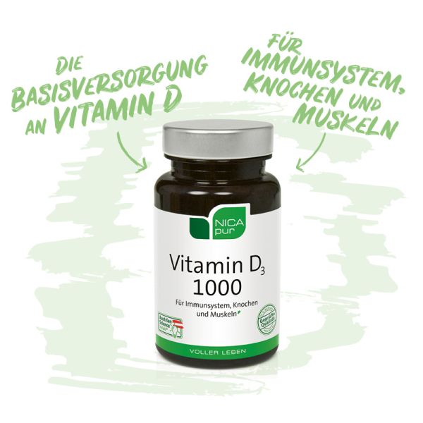 Vitamin D3 1000 - Für dein Immunsystem, deine Knochen und Muskeln - Reinsubstanzen, Glutenfrei, Laktosefrei, Fruktosefrei