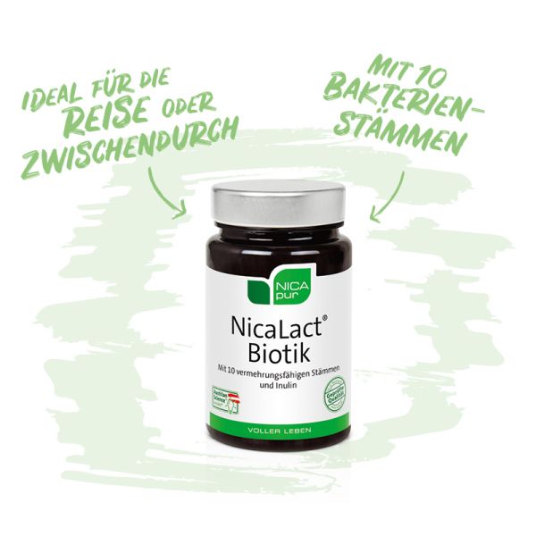 NicaLact® Biotik- Mit 10 Bakterienstämmen - Ideal auf Reisen oder Zwischendurch! Reinsubstanz, Glutenfrei, Laktosefrei