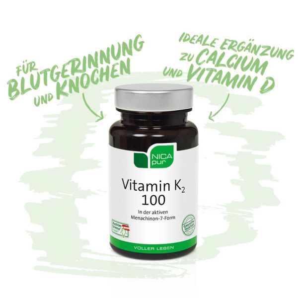 Vitamin K2 100 - Für Blutgerinnung und Knochen - Ideale Ergänzung zu Calcium und Vitamin D - Reinsubstanzen, Glutenfrei, Laktosefrei, Vegan
