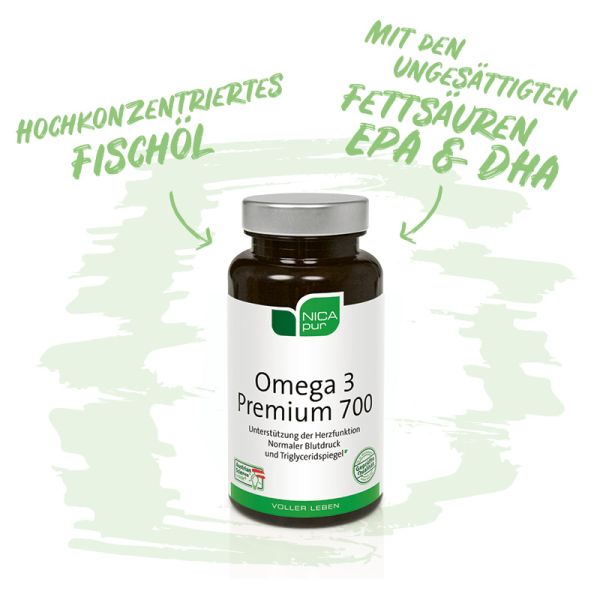 Omega 3 Premium 700- Hochkonzentriertes Fischöl zur Erhaltung einer gesunden Herzfunktion-Reinsubstanz, Glutenfrei, Laktosefrei, Fruktosefrei