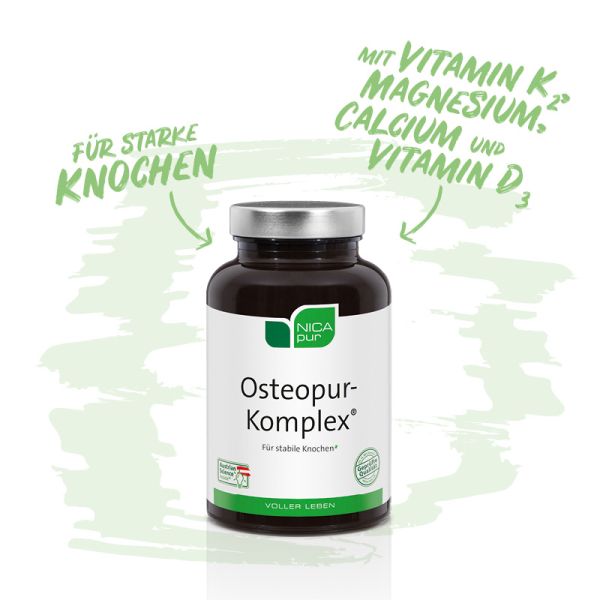 Osteopur-Komplex® - Für starke Knochen mit Vitamin K2, Magnesium, Calcium und Vitamin D3-Reinsubstanz, Glutenfrei, Laktosefrei