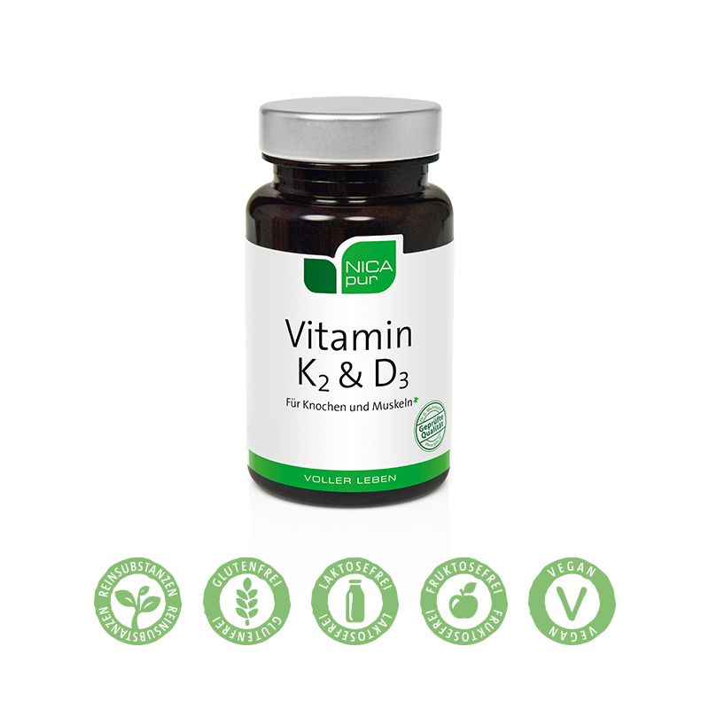 NICApur Vitamin K2 & D3 - Für Muskeln und Knochen - ideal für Veganer & Vegetarier
