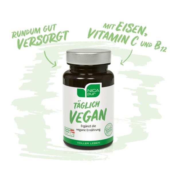 Täglich Vegan - Rundum gut versorgt - mit Eisen, Vitamin C, Vitamin B12 und Vitamin D3