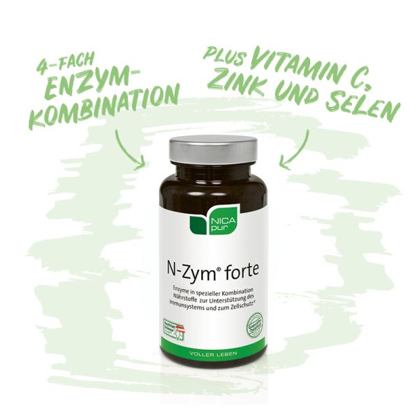 N-Zym®-forte- 4-fach Enzymkombination mit Vitamin C, Zink und Selen-Reinsubstanz, Glutenfrei, Laktosefrei